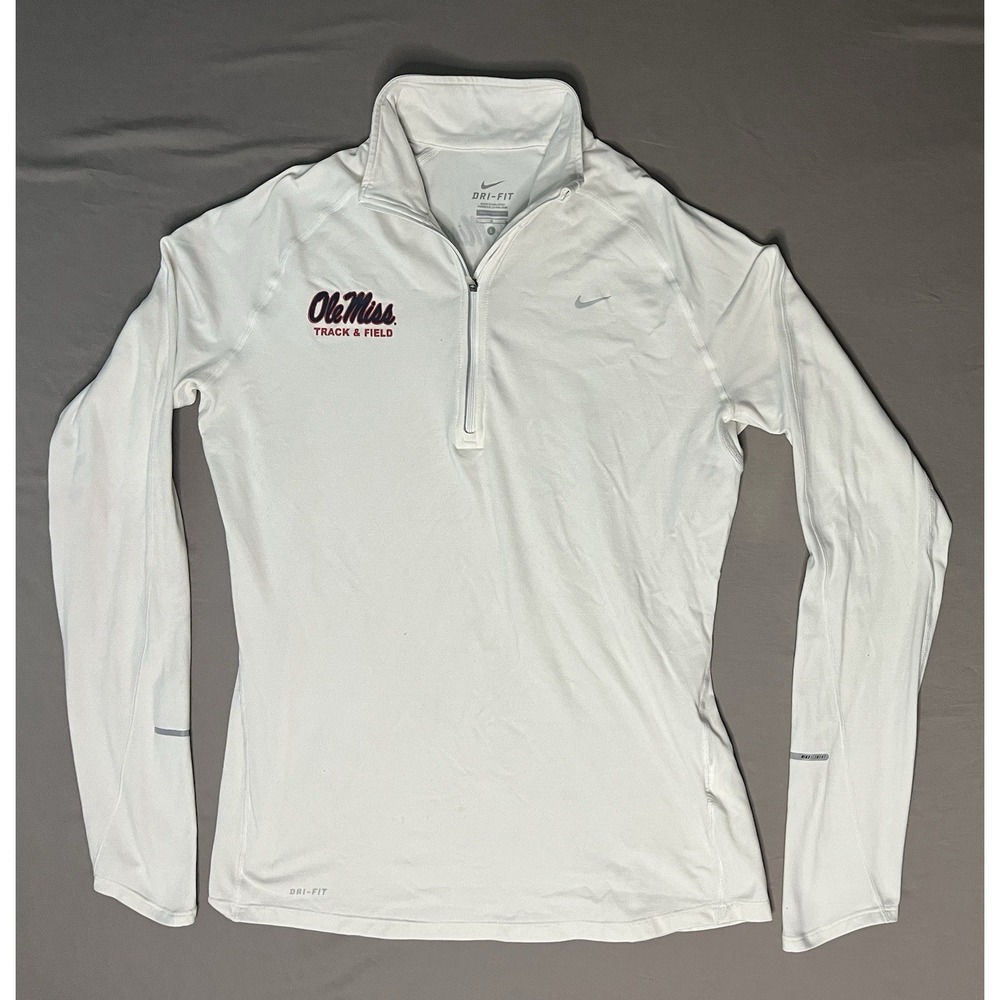 Nike Dri Fit Ole Miss Track & Field Pullover Jacket Women's Large White 1/4 Zip